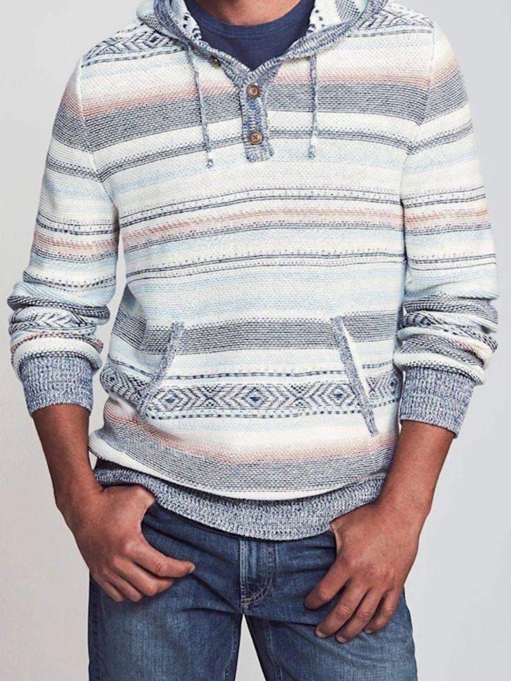 Faherty Cove Poncho Hoodie Sweater Mens M Knit Southwest Aztec Sierra Paradise